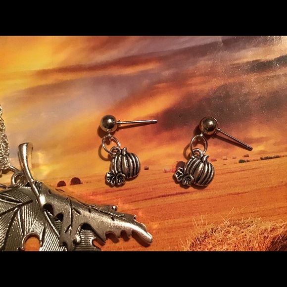 Pumpkin earrings stainless studs silver fall 925 - Picture 4 of 7